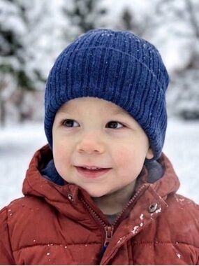 Navy wool beanie hat for kids and adults, warm winter beanie handmade